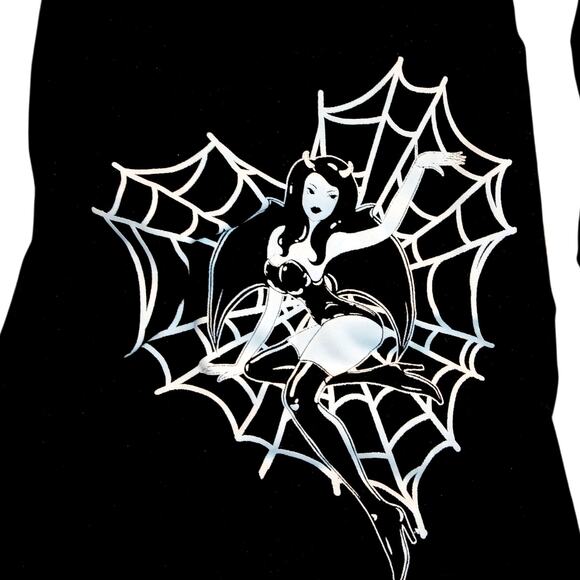 Shein Black Spiderweb Stretch Black Ankle Flared Pants - Women's Size 6 - Picture 3 of 6